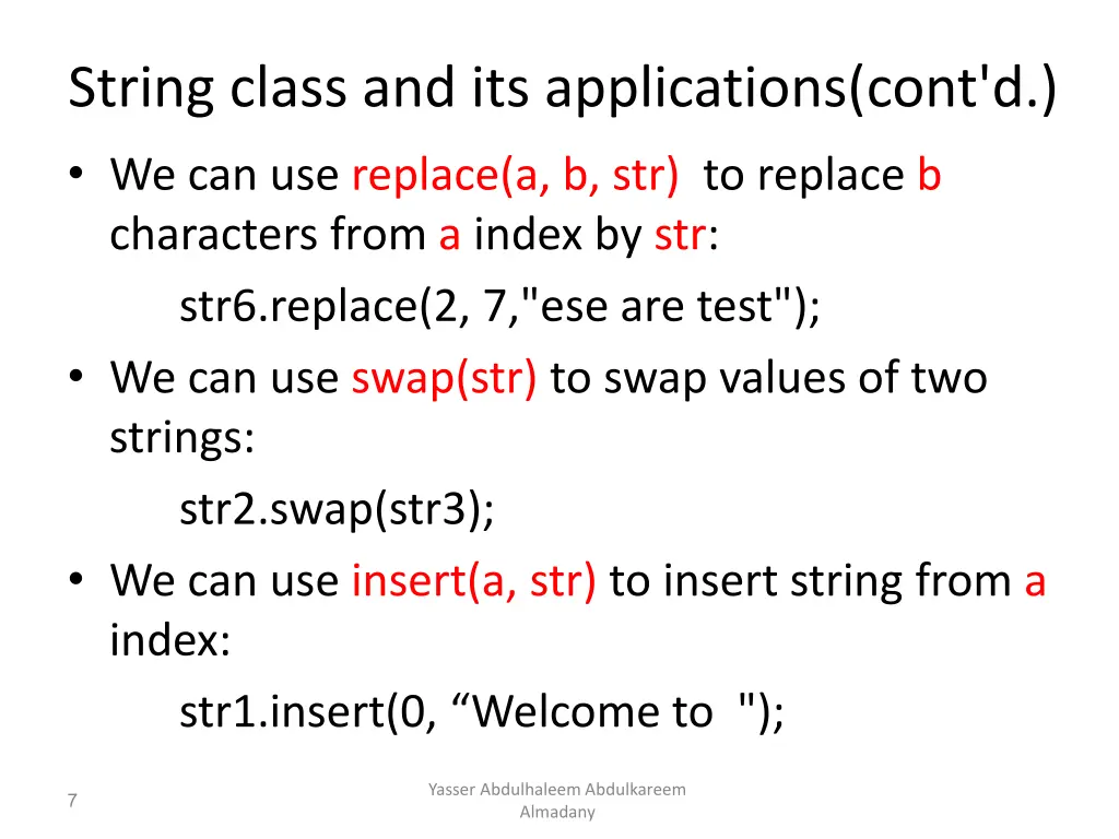 string class and its applications cont 3