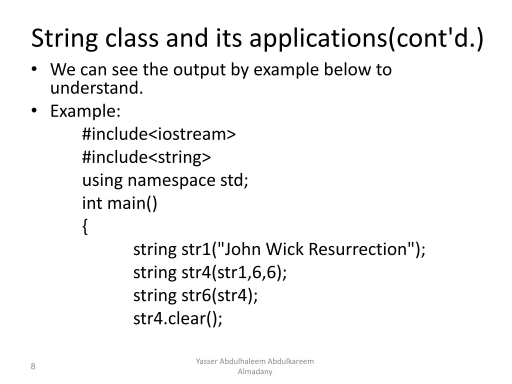 string class and its applications cont 4