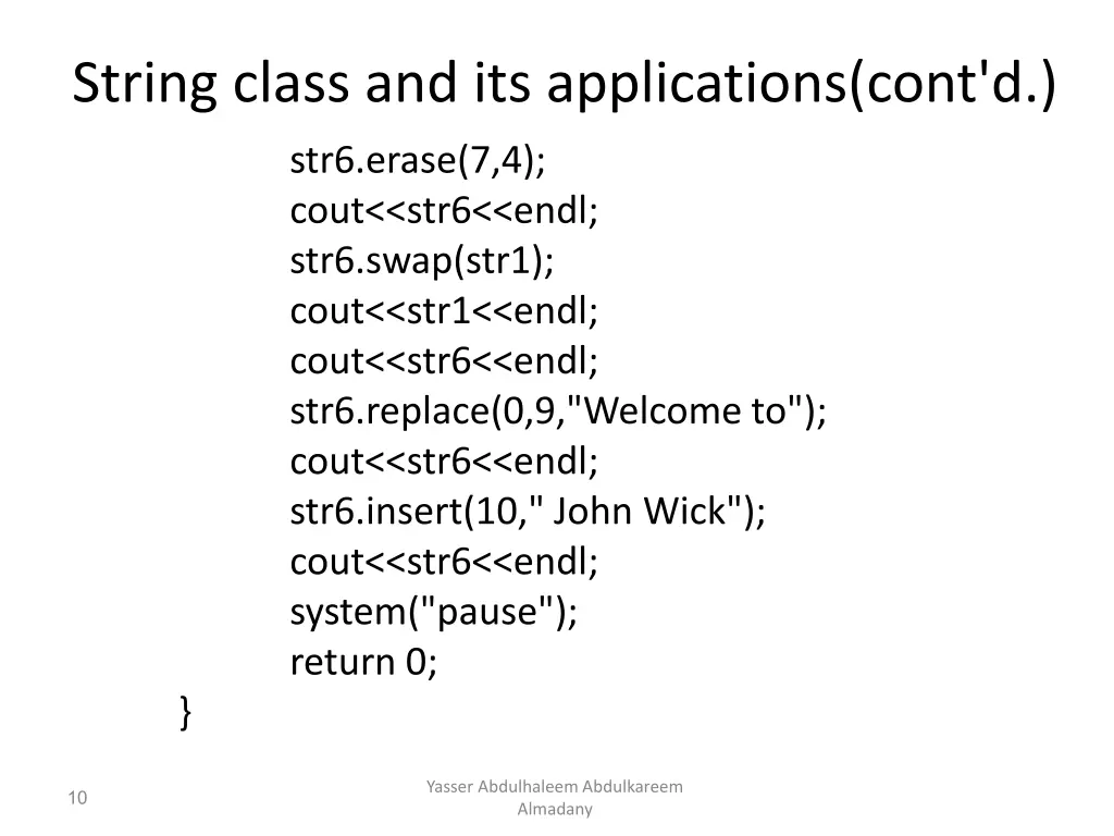 string class and its applications cont d 1