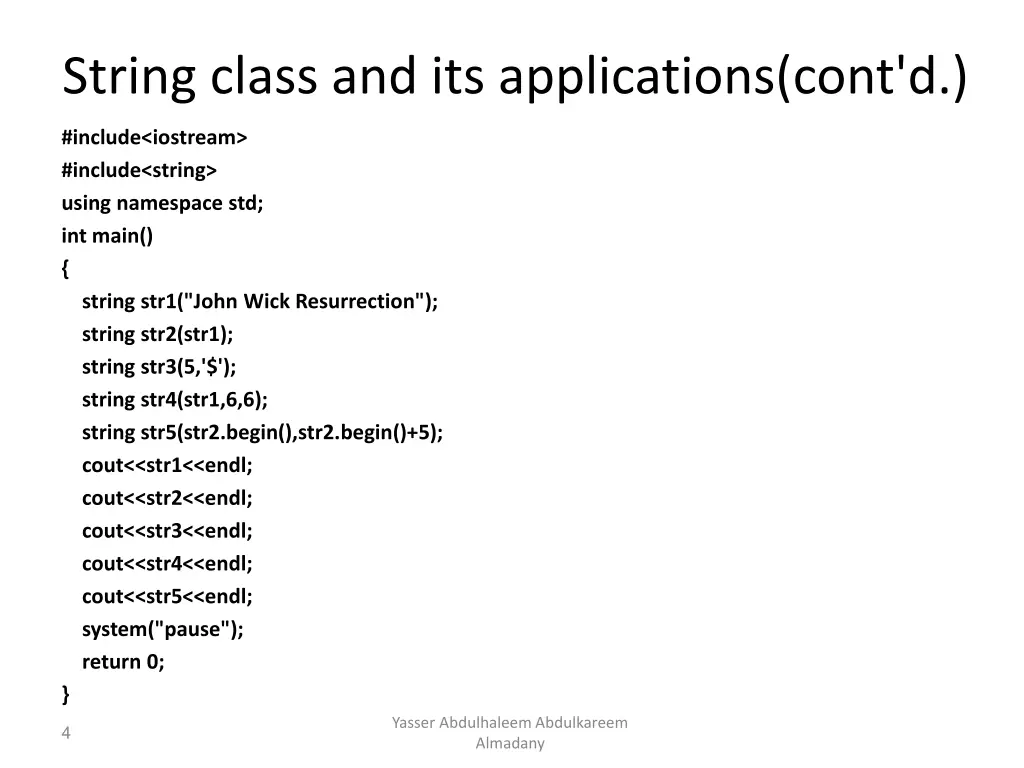 string class and its applications cont d