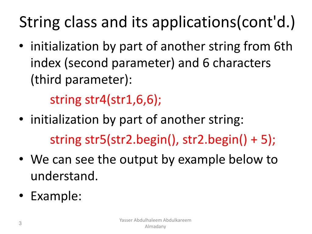 string class and its applications cont