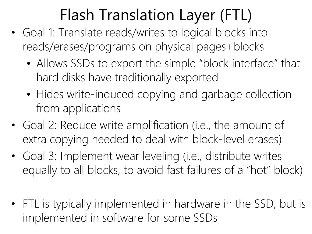 flash translation layer ftl goal 1 translate