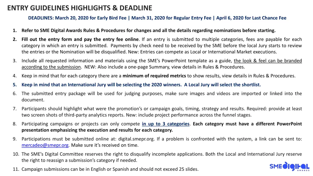 entry guidelines highlights deadline