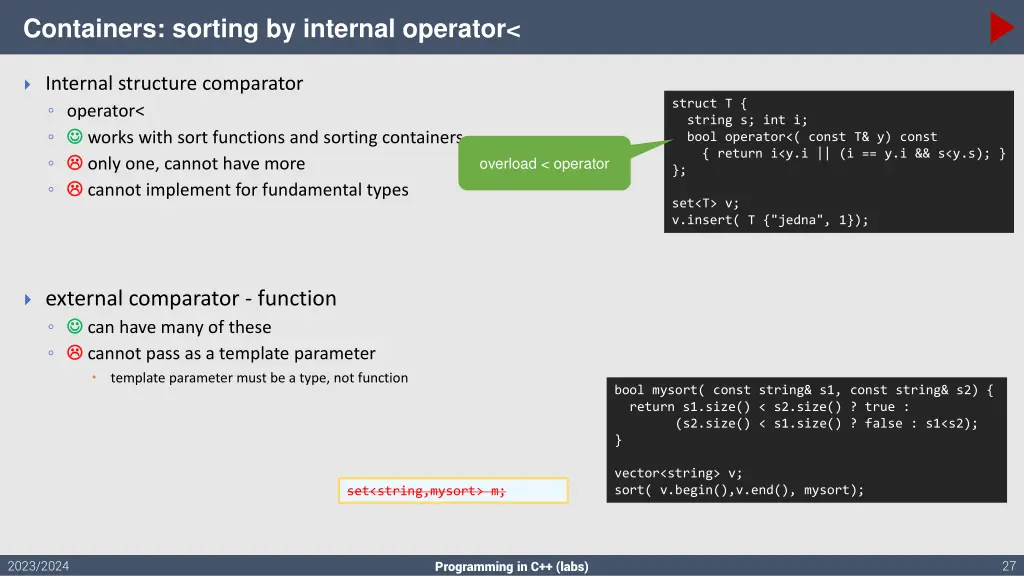 containers sorting by internal operator