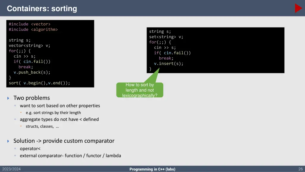 containers sorting