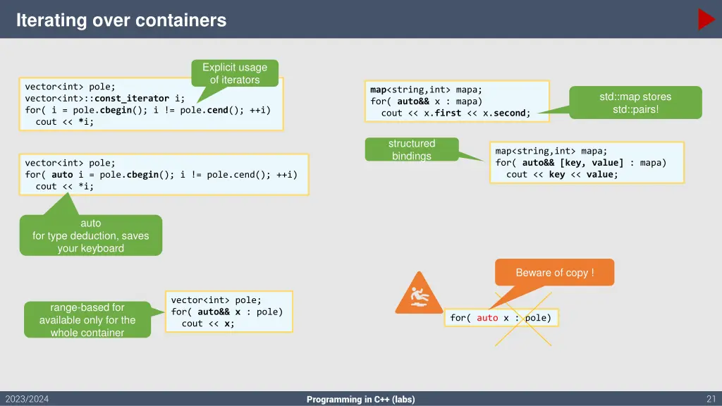 iterating over containers