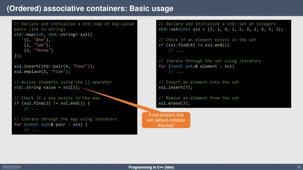 ordered associative containers basic usage