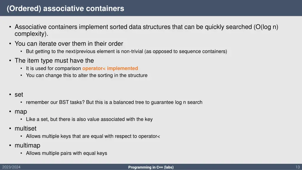 ordered associative containers