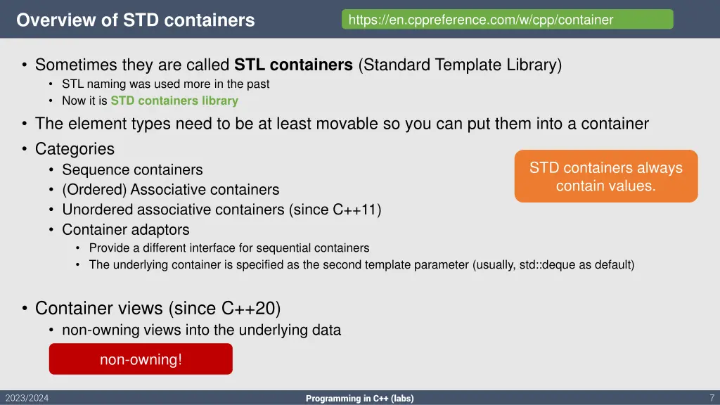 overview of std containers