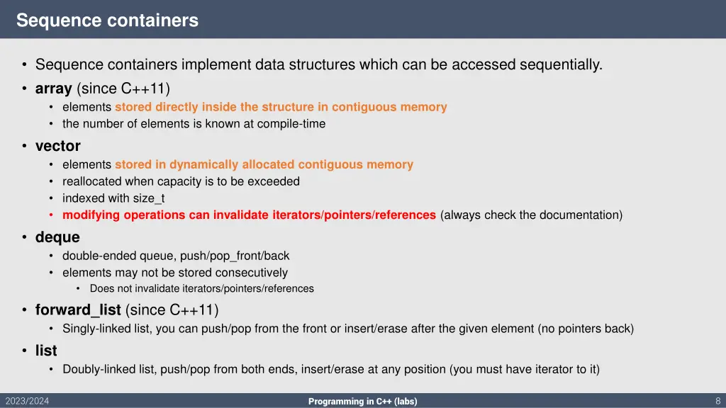 sequence containers