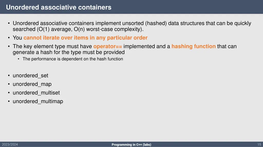 unordered associative containers