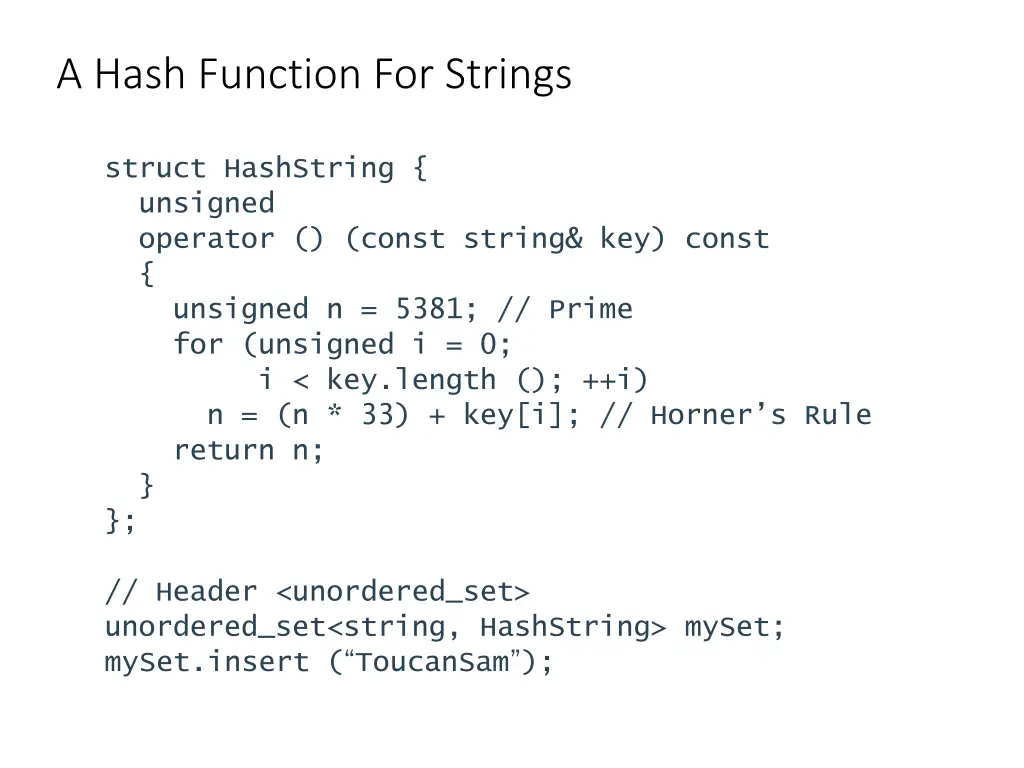 a hash function for strings