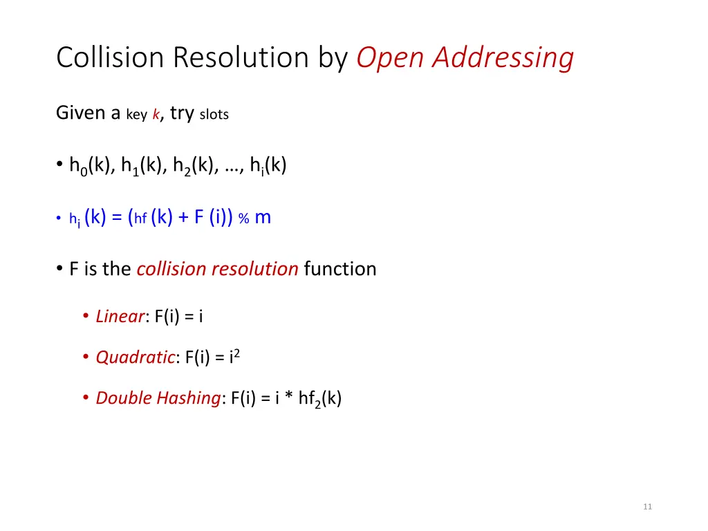 collision resolution by open addressing