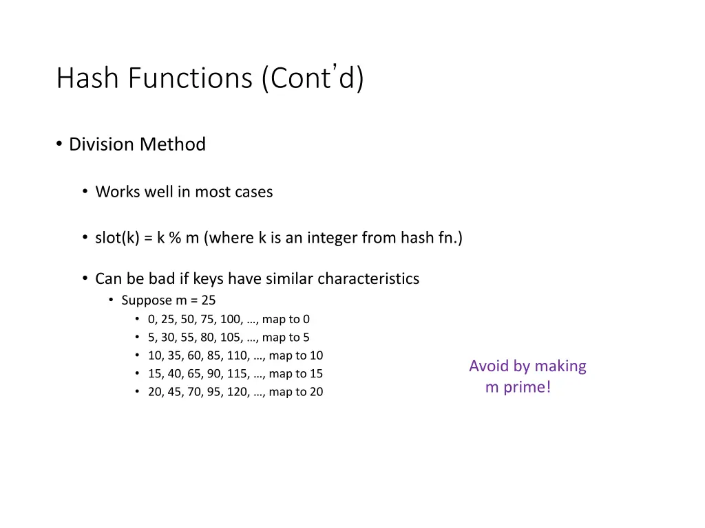 hash functions cont d