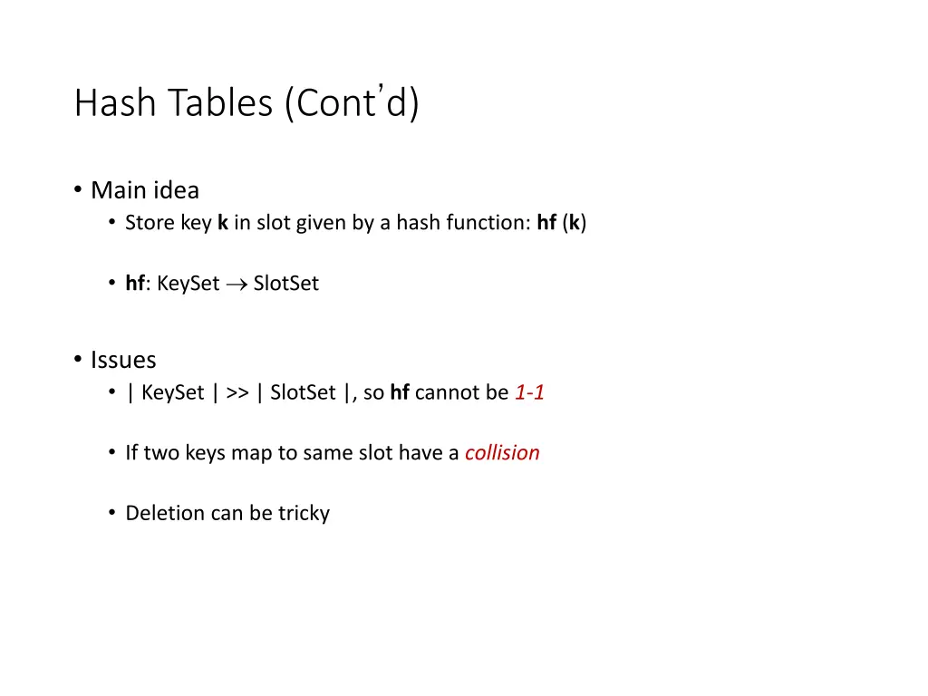 hash tables cont d