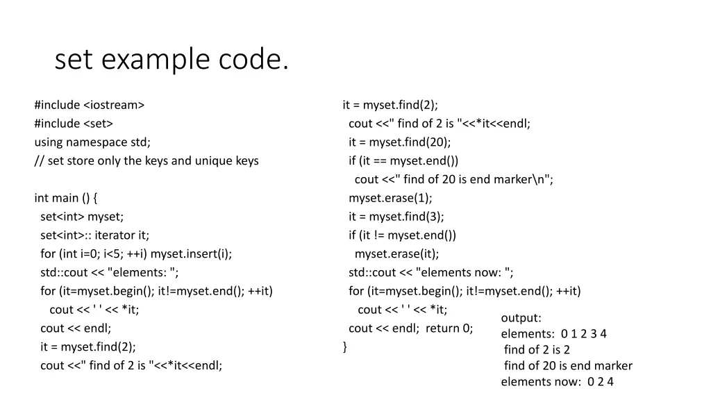 set example code