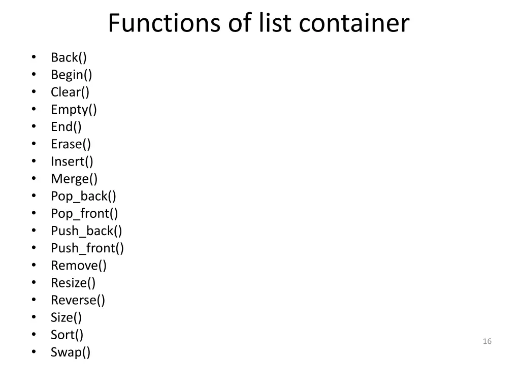 functions of list container