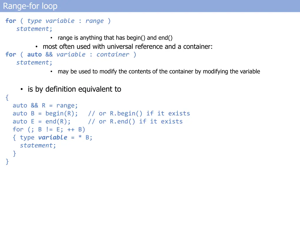 range for loop