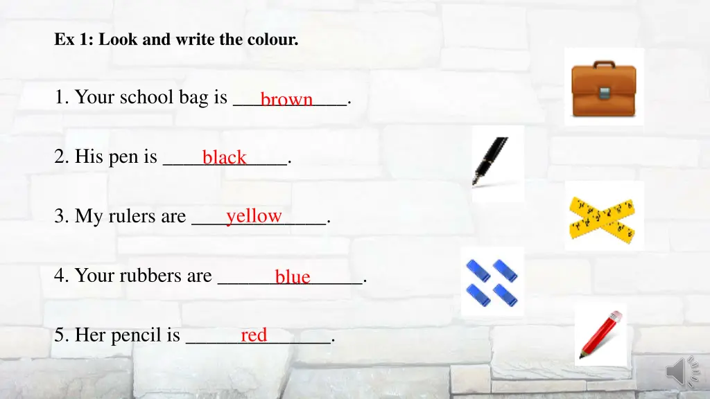 ex 1 look and write the colour