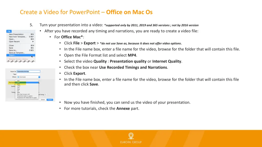 create a video for powerpoint office on mac os