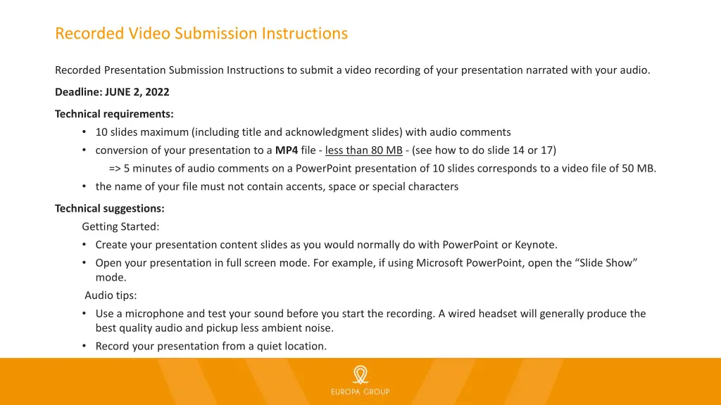 recorded video submission instructions