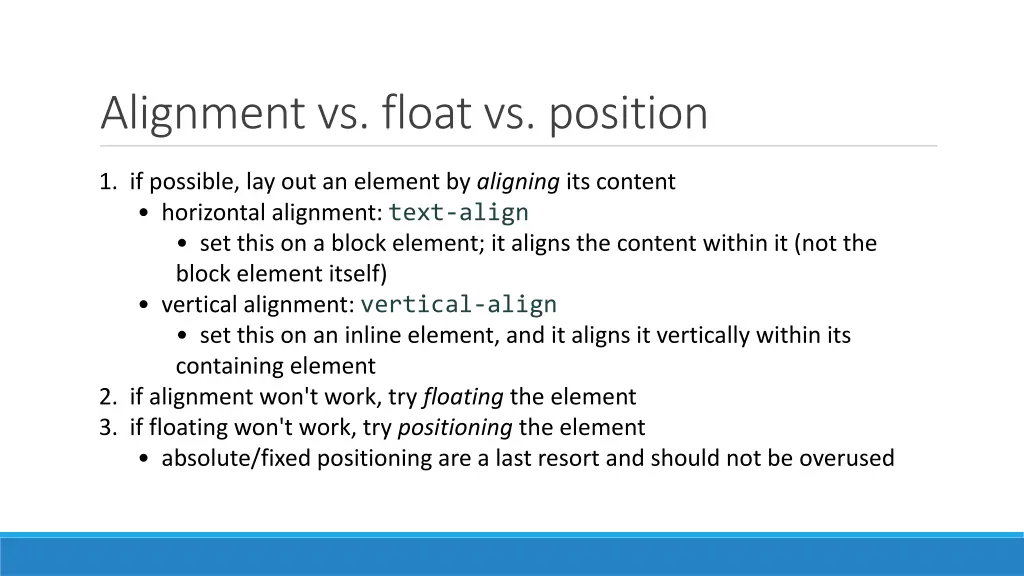 alignment vs float vs position