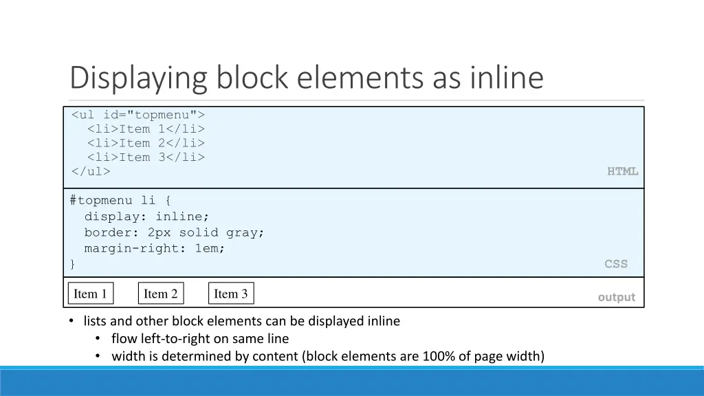 displaying block elements as inline