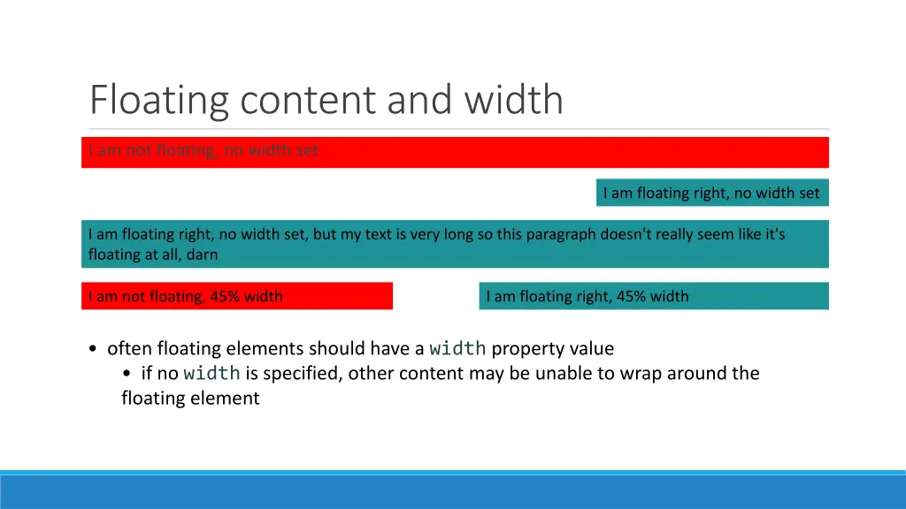 floating content and width