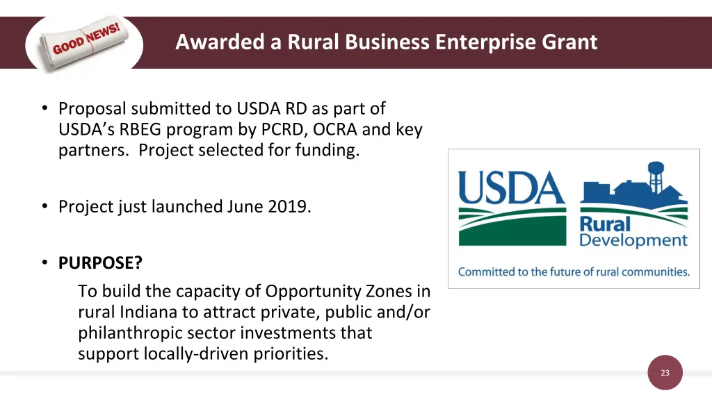 awarded a rural business enterprise grant