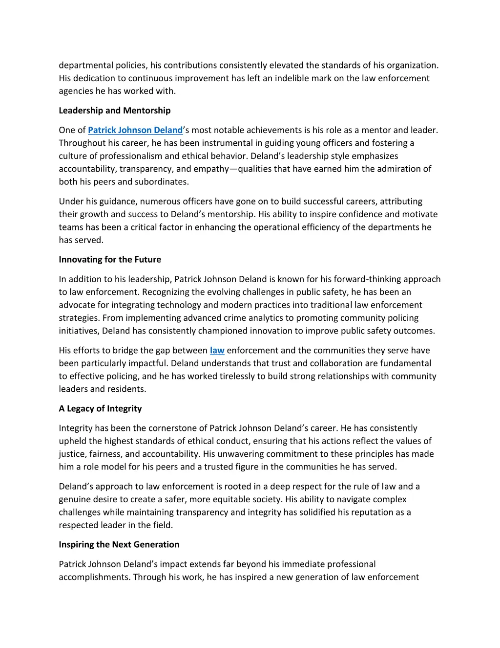 departmental policies his contributions