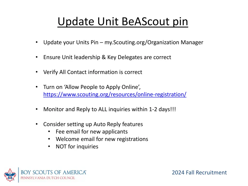 update unit beascout pin