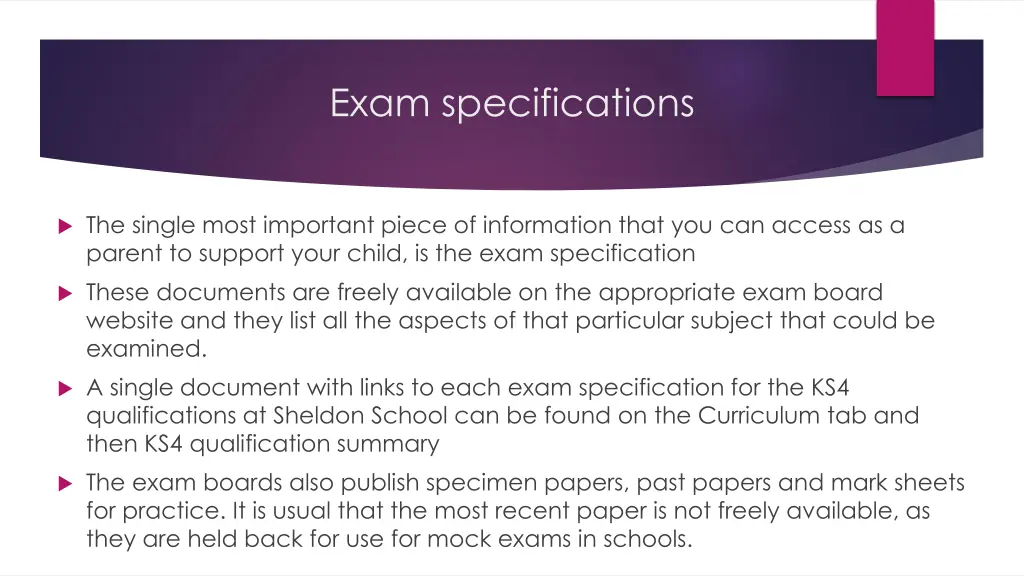 exam specifications