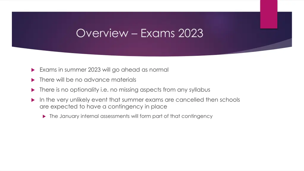 overview exams 2023