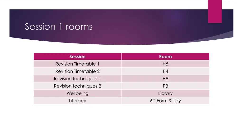 session 1 rooms