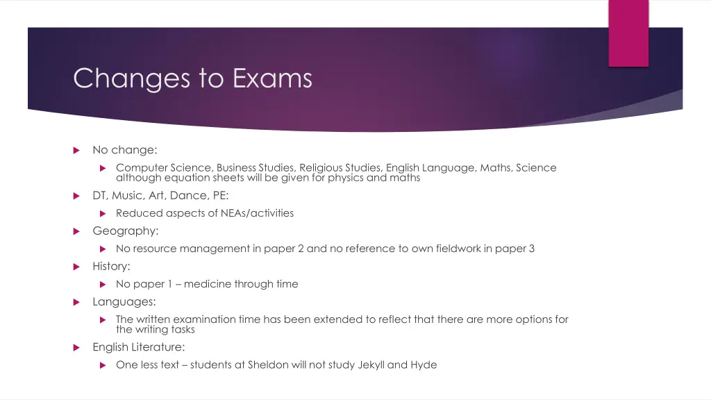 changes to exams