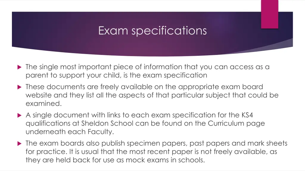 exam specifications