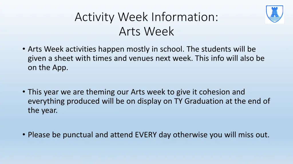 activity week information arts week