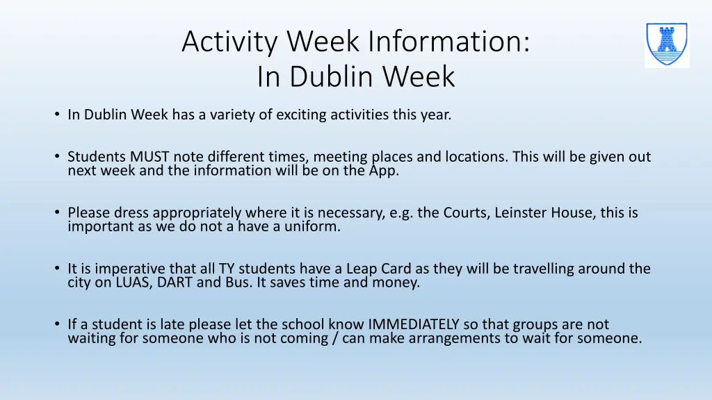 activity week information in dublin week