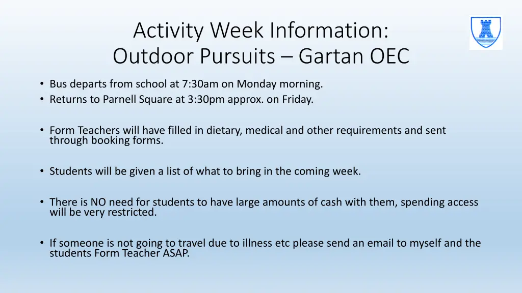 activity week information outdoor pursuits gartan