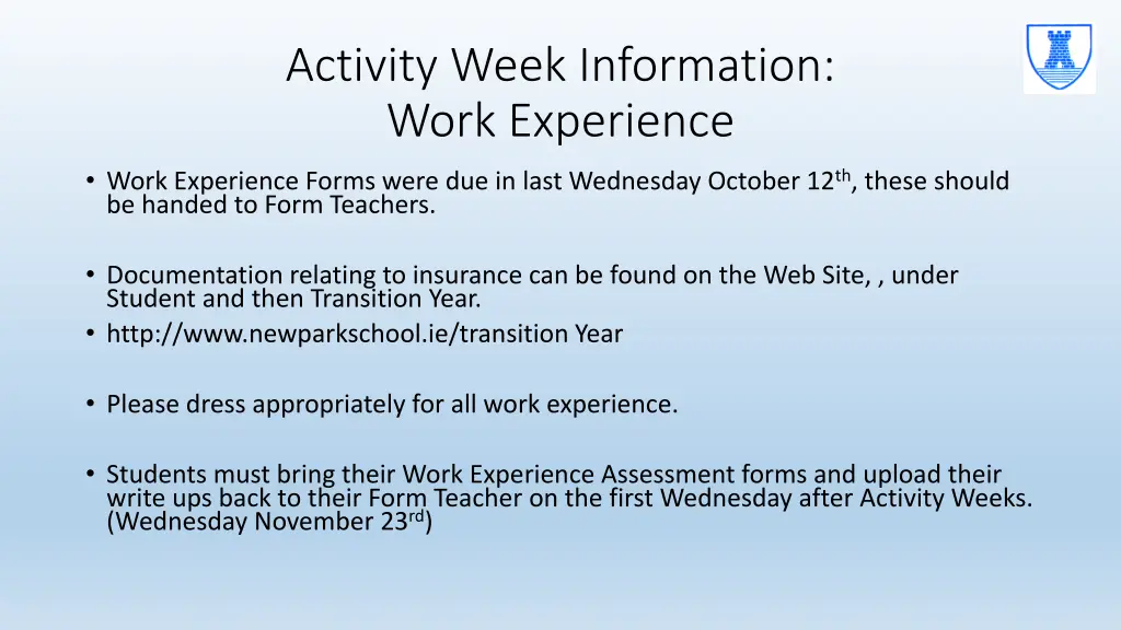 activity week information work experience