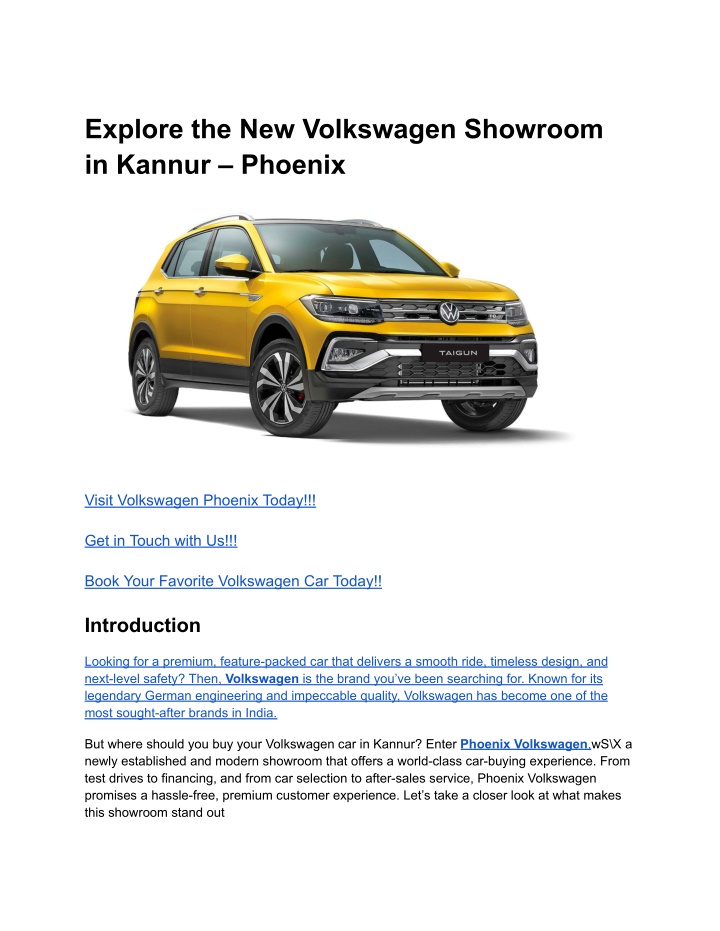 explore the new volkswagen showroom in kannur