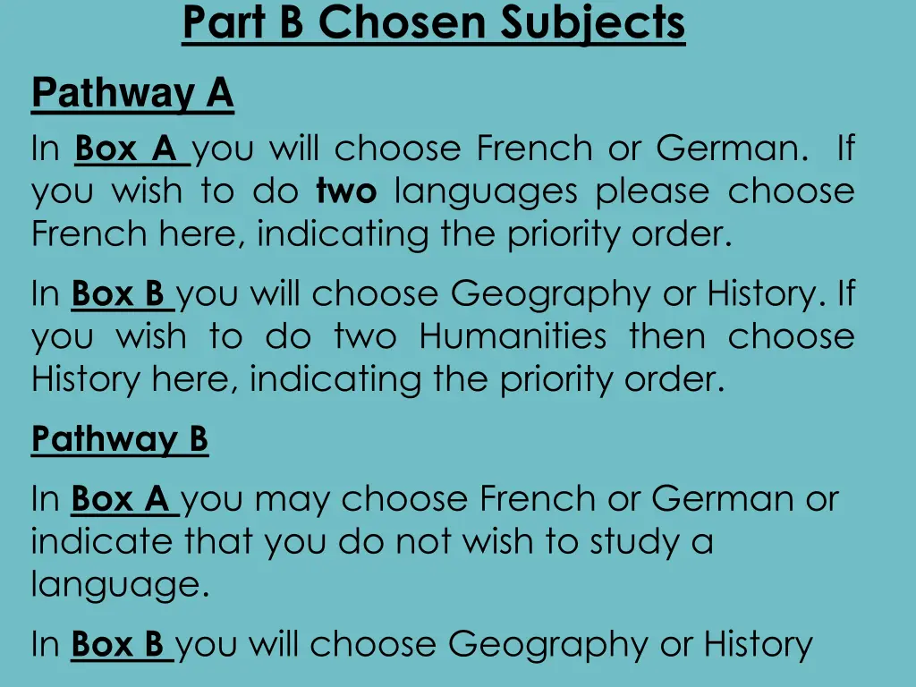 part b chosen subjects pathway a