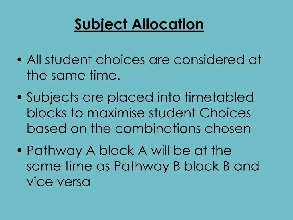 subject allocation