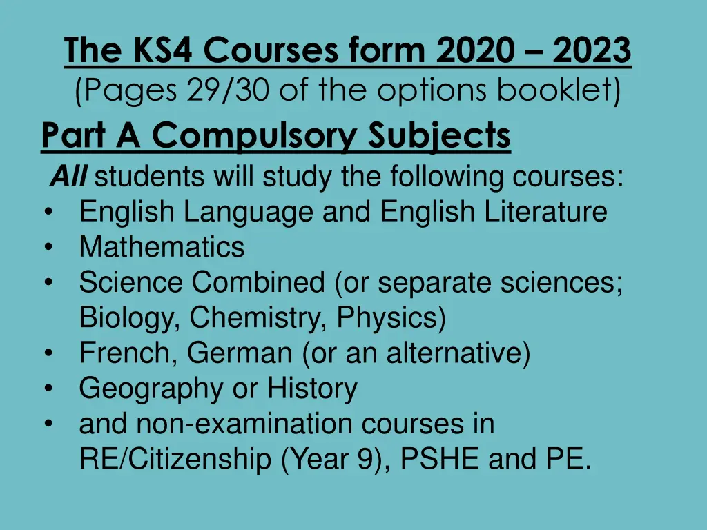 the ks4 courses form 2020 2023 pages