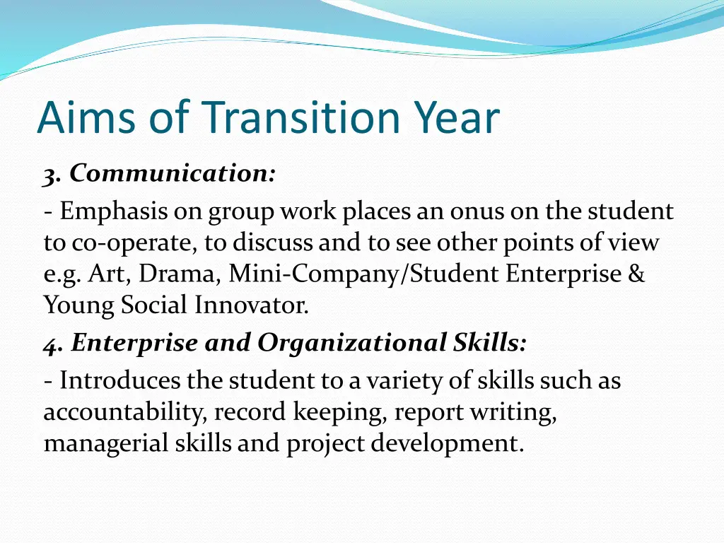 aims of transition year 1