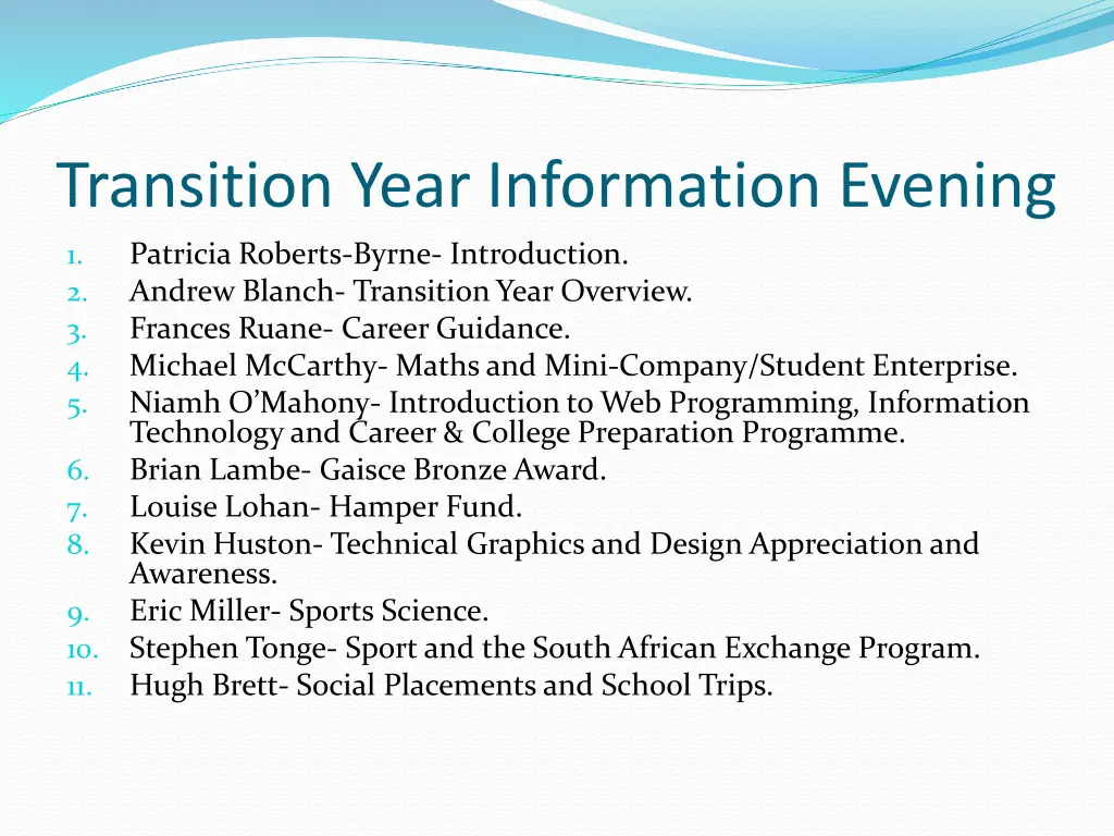 transition year information evening