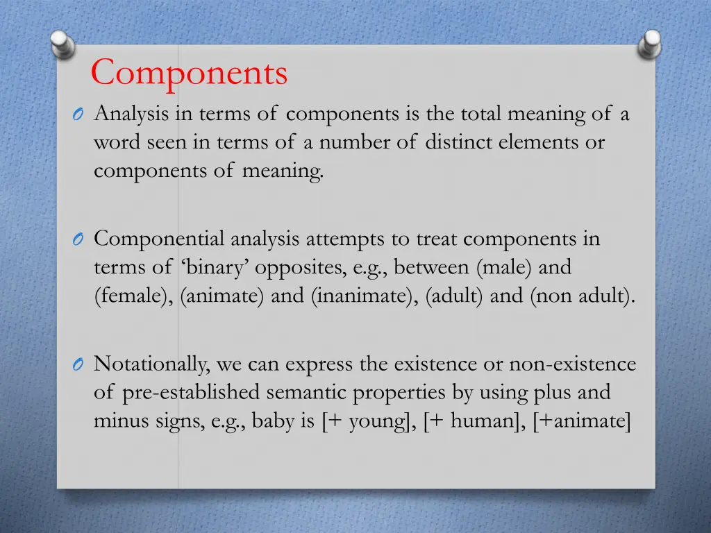 components o analysis in terms of components