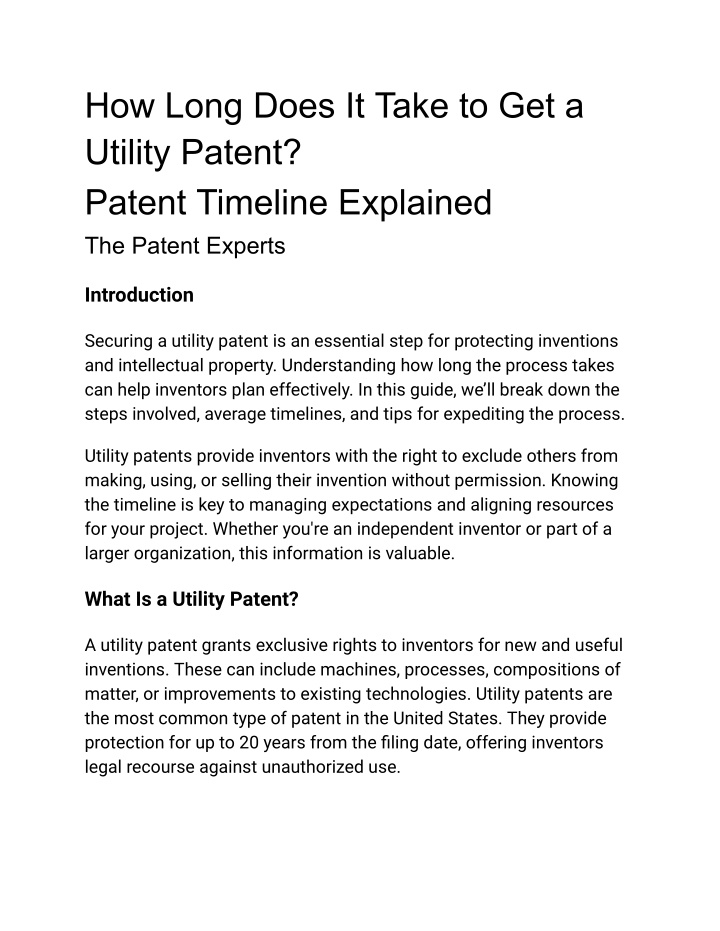 how long does it take to get a utility patent