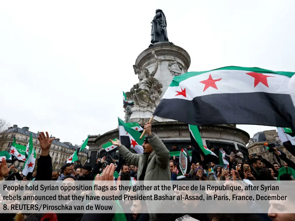 people hold syrian opposition flags as they