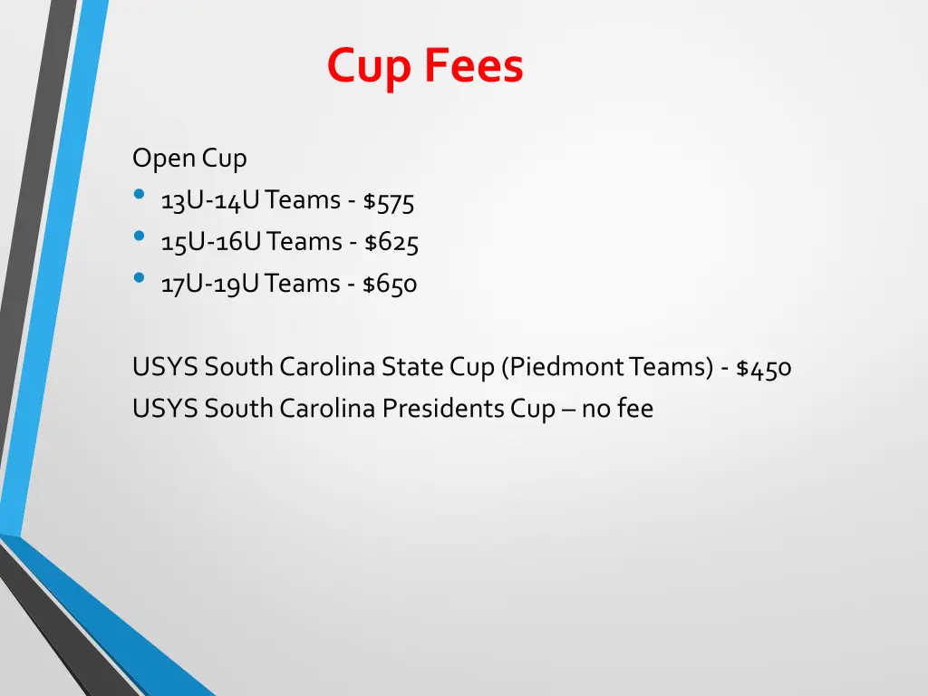 cup fees